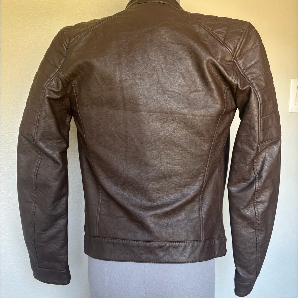 H&M Men's Dark Brown Leather Jacket - Picture 6 of 14